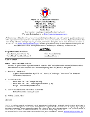 Budget Committee Meeting Agenda