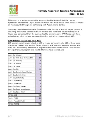 6 Austin Pets Alive! July 2022 Monthly Report | Animal Advisory Commission